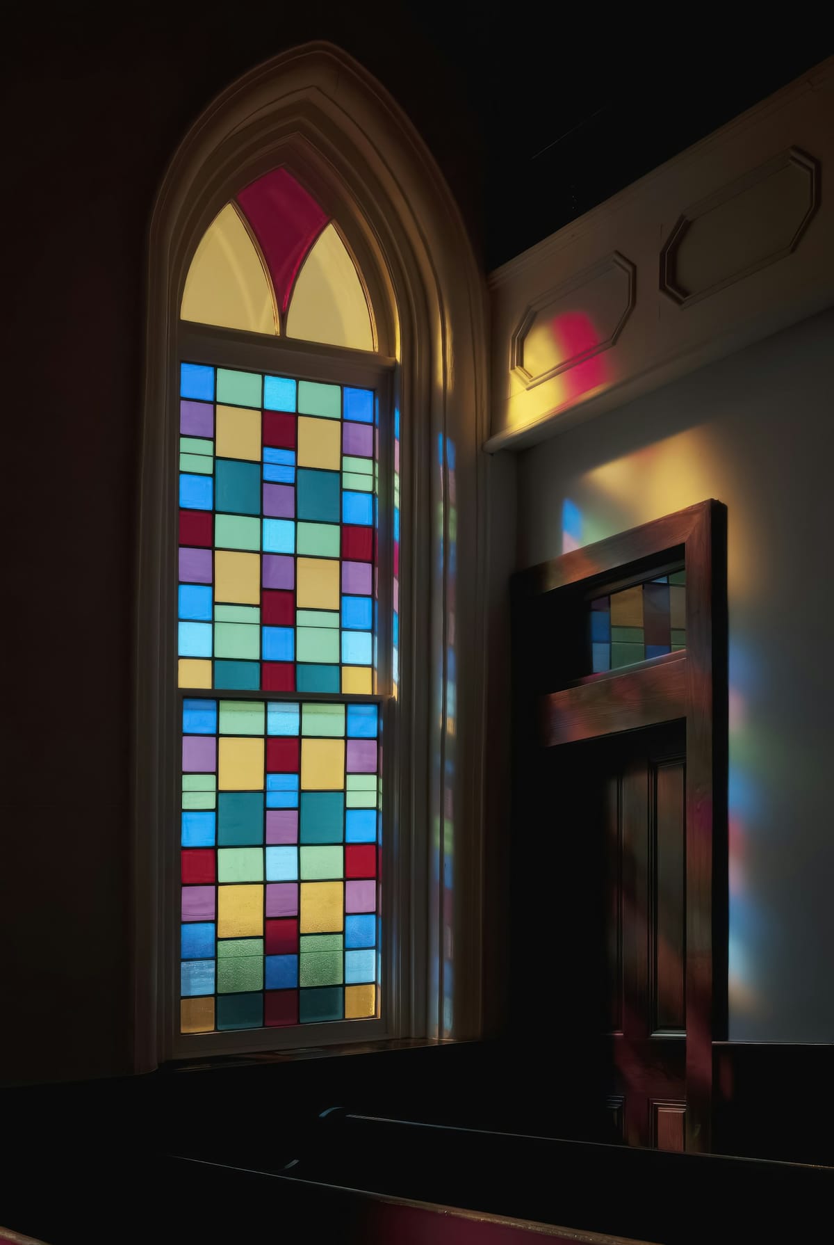 Colored light through a stained glass window